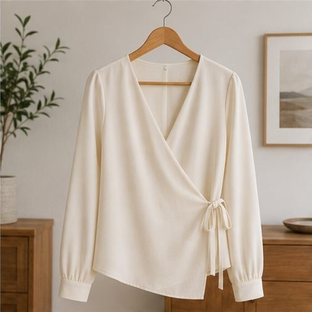 Cream Wrap Front Blouse